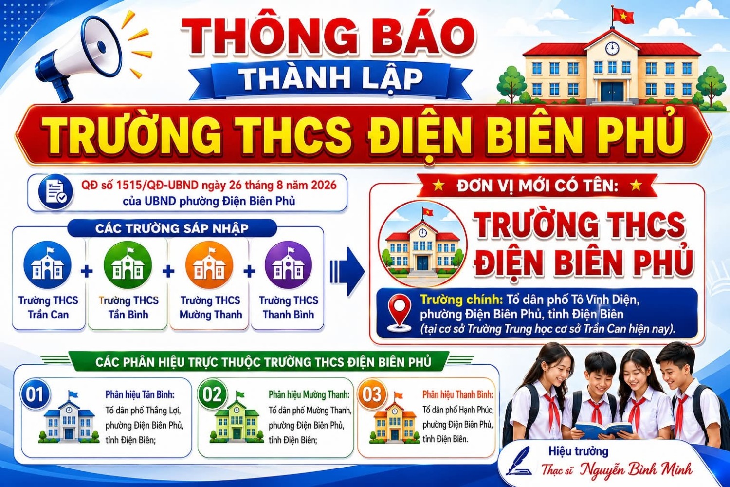 THÔNG BÁO VỀ VIỆC THÀNH LẬP TRƯỜNG TRUNG HỌC CƠ SỞ ĐIỆN BIÊN PHỦ